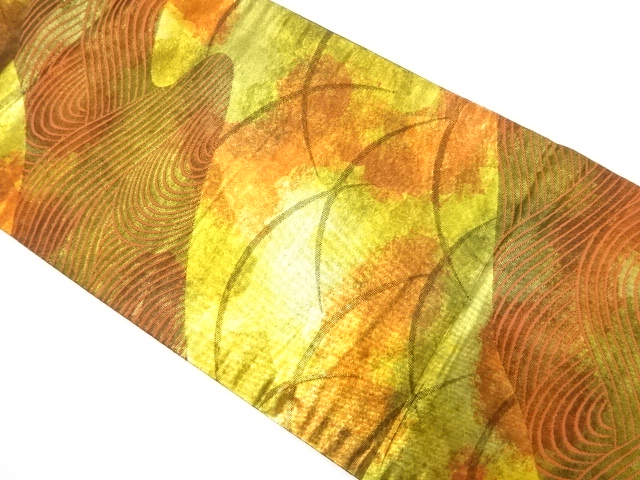 引箔　芝草に流水模様織り出し　名古屋帯